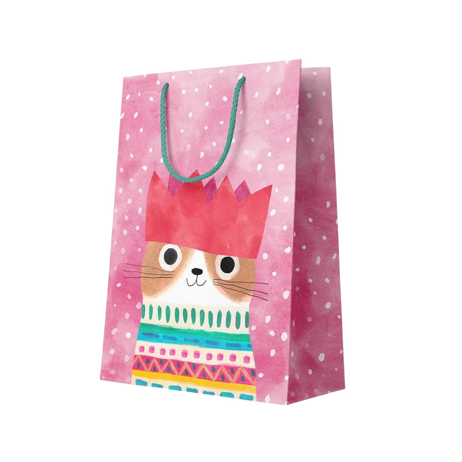 Paper Crown Cat Large Holiday Gift Bag - bubblegum market