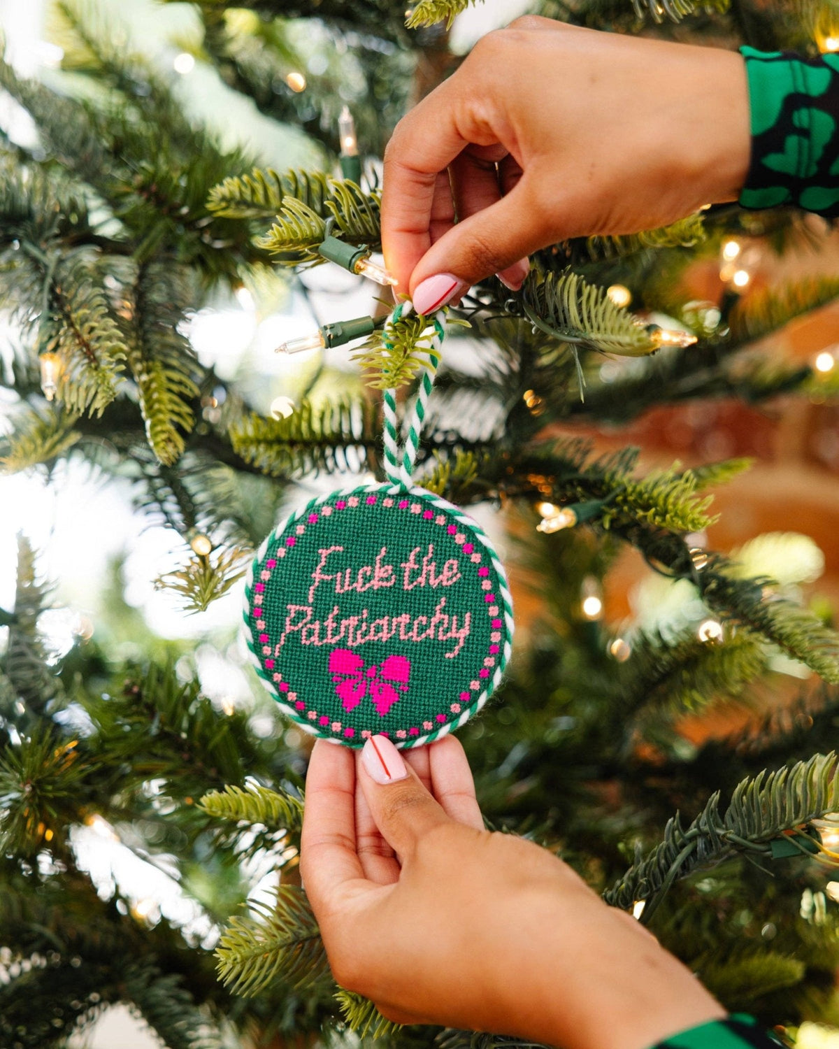 Patriarchy Needlepoint Ornament - bubblegum market