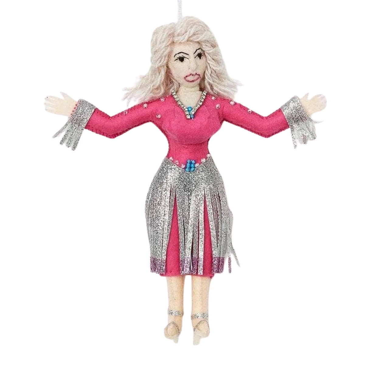 Pink Dolly Parton Felt Ornament - bubblegum market