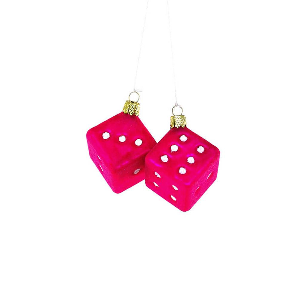 Fuzzy Pink Dice Ornament 2"