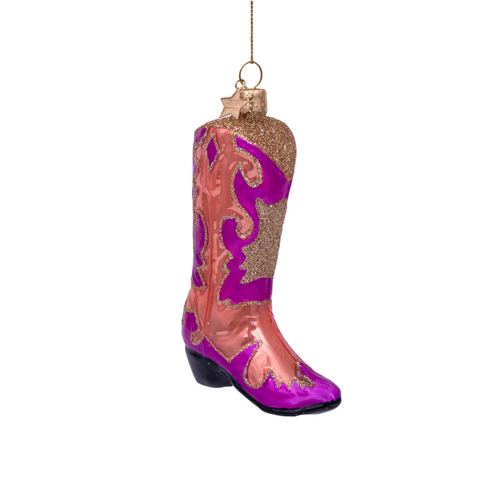 pink-orange-opal-cowboy-boot-ornament-vondels-christmas-magenta-coral-rose-gold