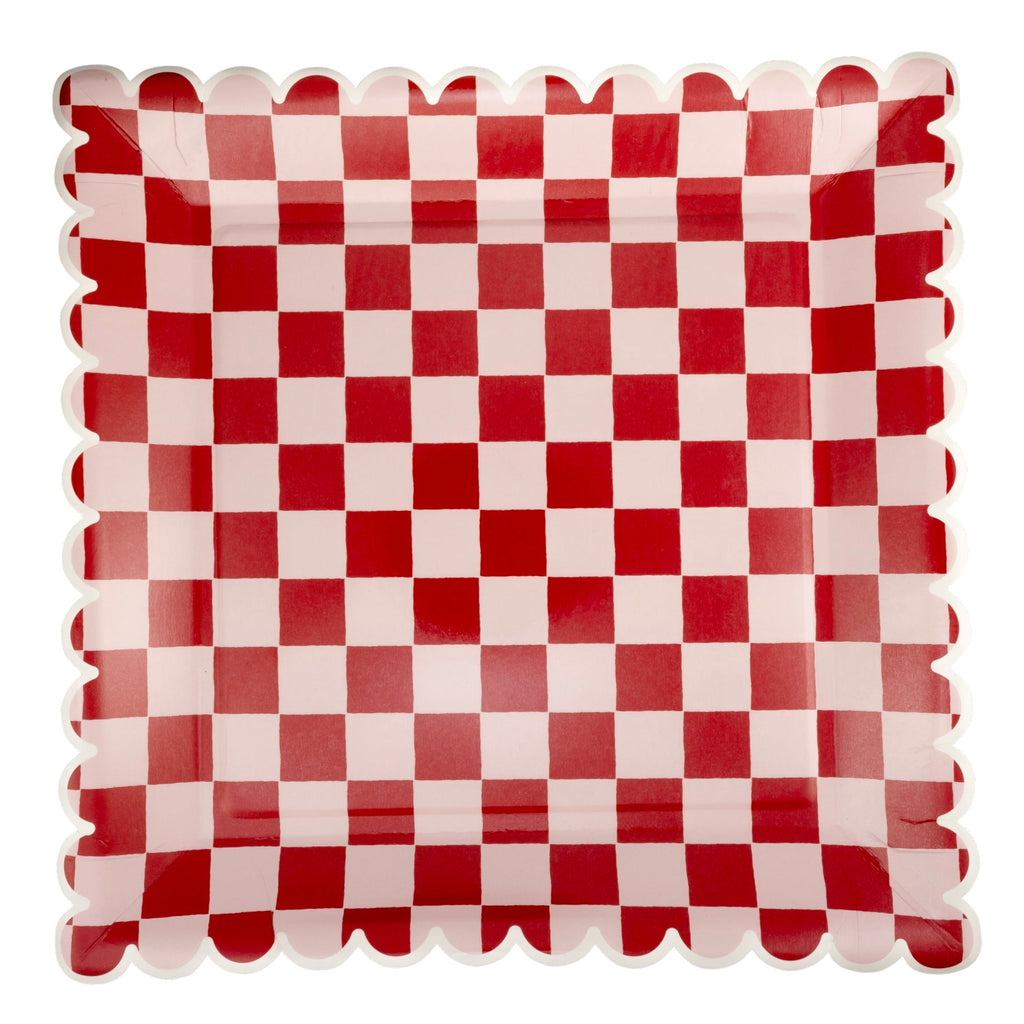 Pink & Red Checked Paper Plates 10" - bubblegum market