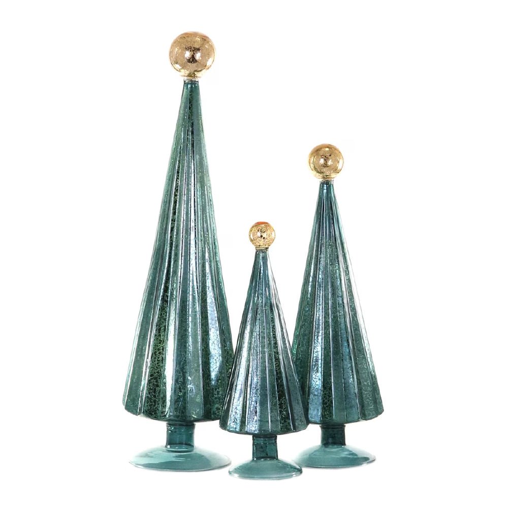 Pleated Glass Trees in Blue / Gold (Set of 3) - bubblegum market