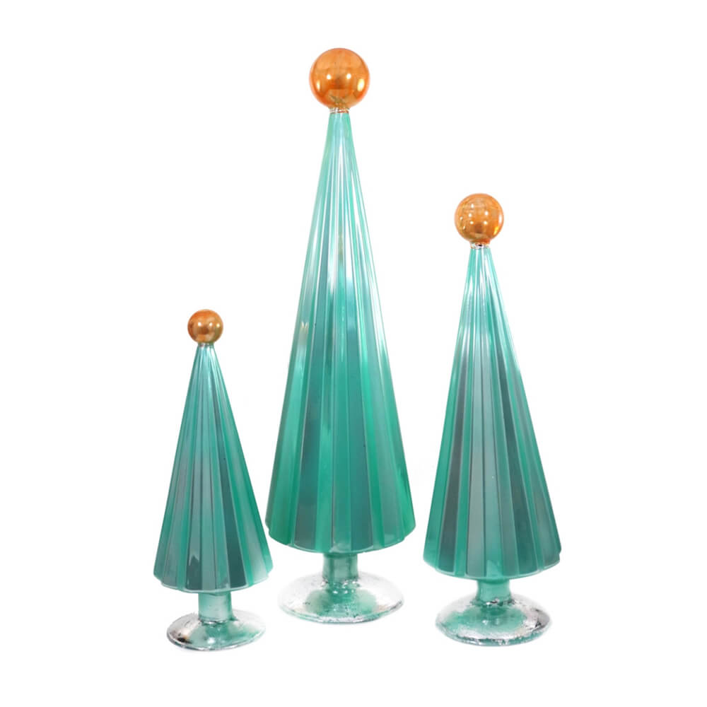 Pleated Glass Trees in Mint / Copper Orange (Set of 3) - bubblegum market