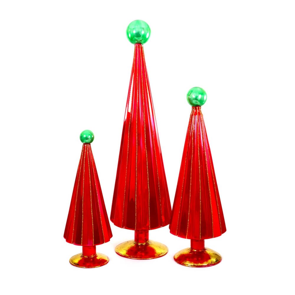 Pleated Glass Trees in Red / Green (Set of 3) - bubblegum market