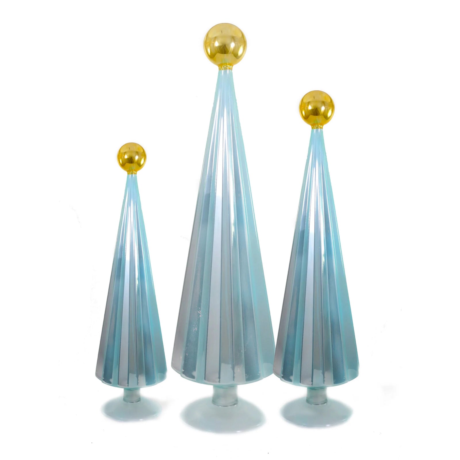 Pleated Glass Trees in Sky Blue / Gold (Set of 3) - bubblegum market