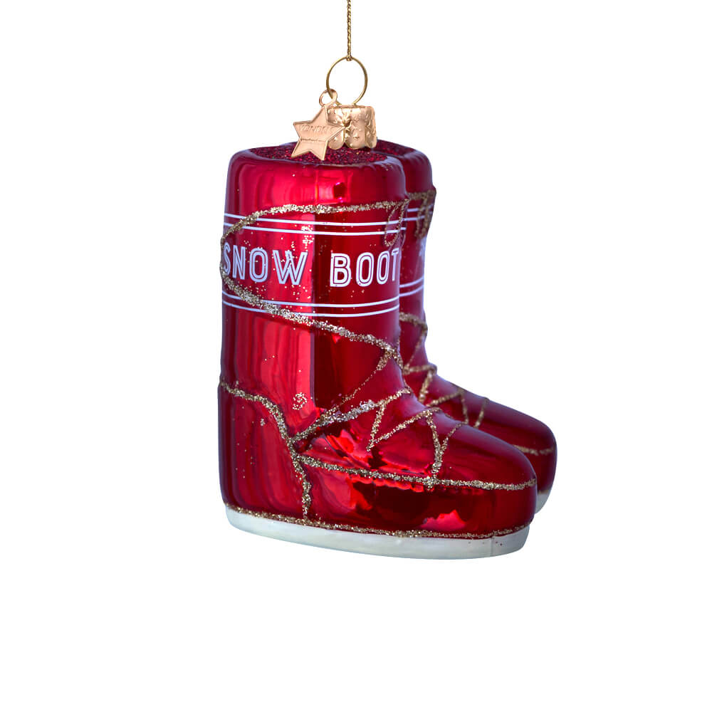 red-opal-snow-boots-ornament-gold-glitter-vondels-christmas-side-view