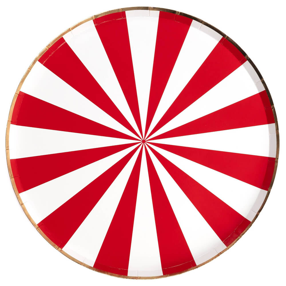 Red Peppermint Candy Burst Paper Dinner Plates 10.5" - bubblegum market