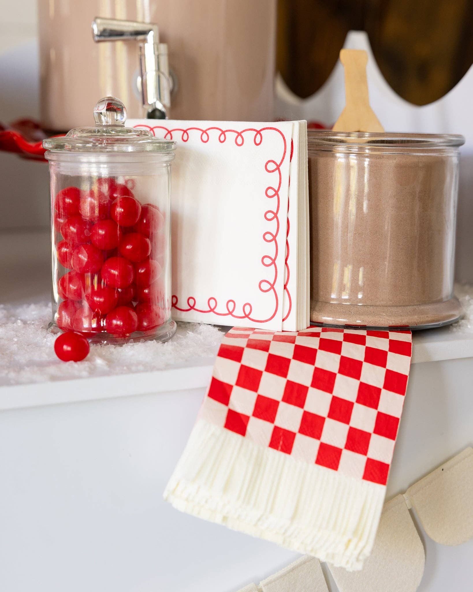 Red & Pink Checked Fringed Paper Dinner Napkins - bubblegum market
