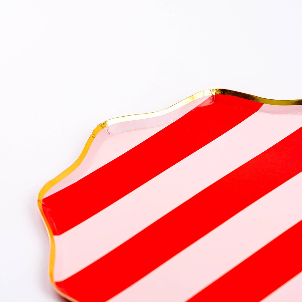 Red & Pink Holiday Stripes Paper Dinner Plates 10.5" - bubblegum market