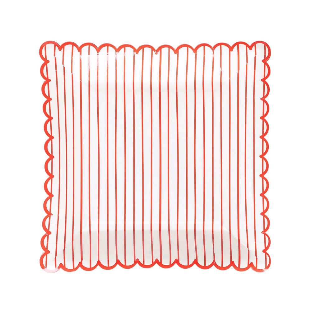 Red Striped Scalloped Plates 9" - bubblegum market