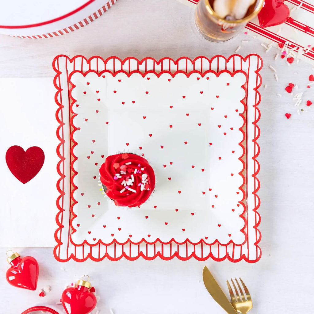 Red Striped Scalloped Plates 9" - bubblegum market