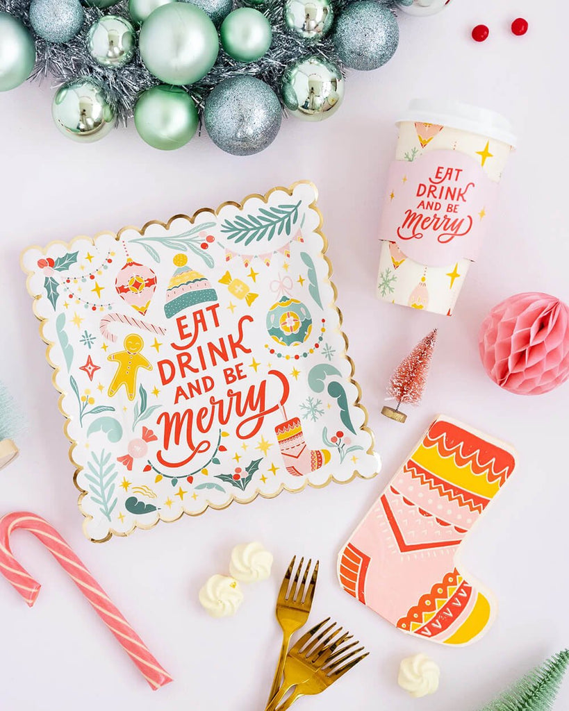 Retro Christmas Sock Paper Dinner Napkins - bubblegum market