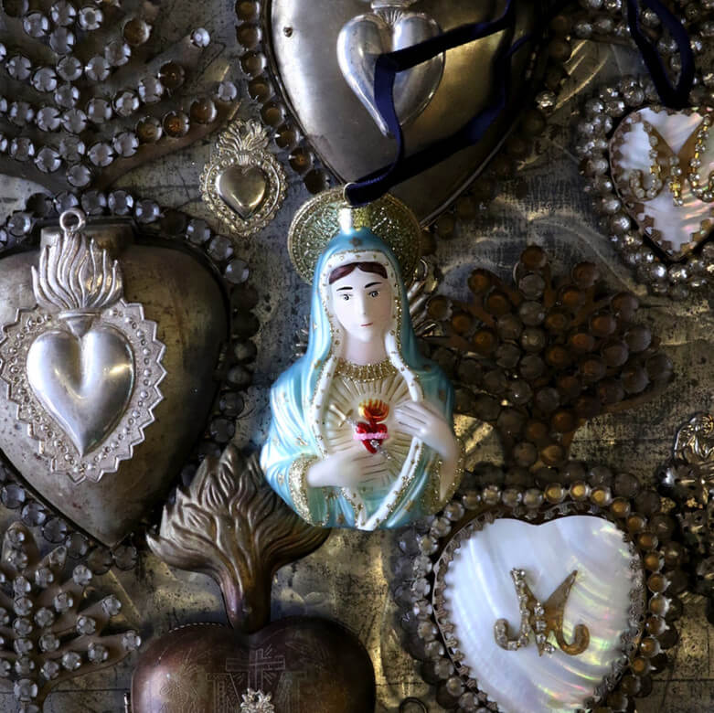 Sacred Heart Mary Glass Ornament 4.5"