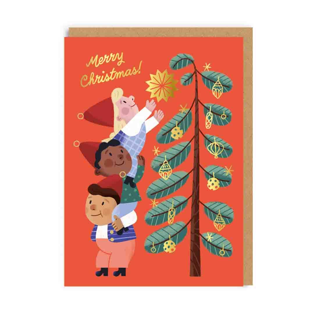 Santa's Tree Helpers Christmas Greeting Card - bubblegum market