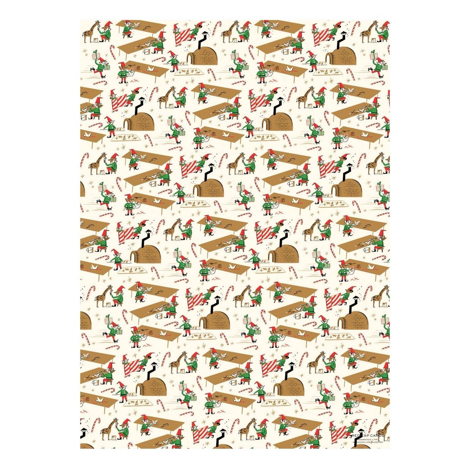 Santa's Workshop Holiday Gift Wrap Sheets (Roll of 3) - bubblegum market