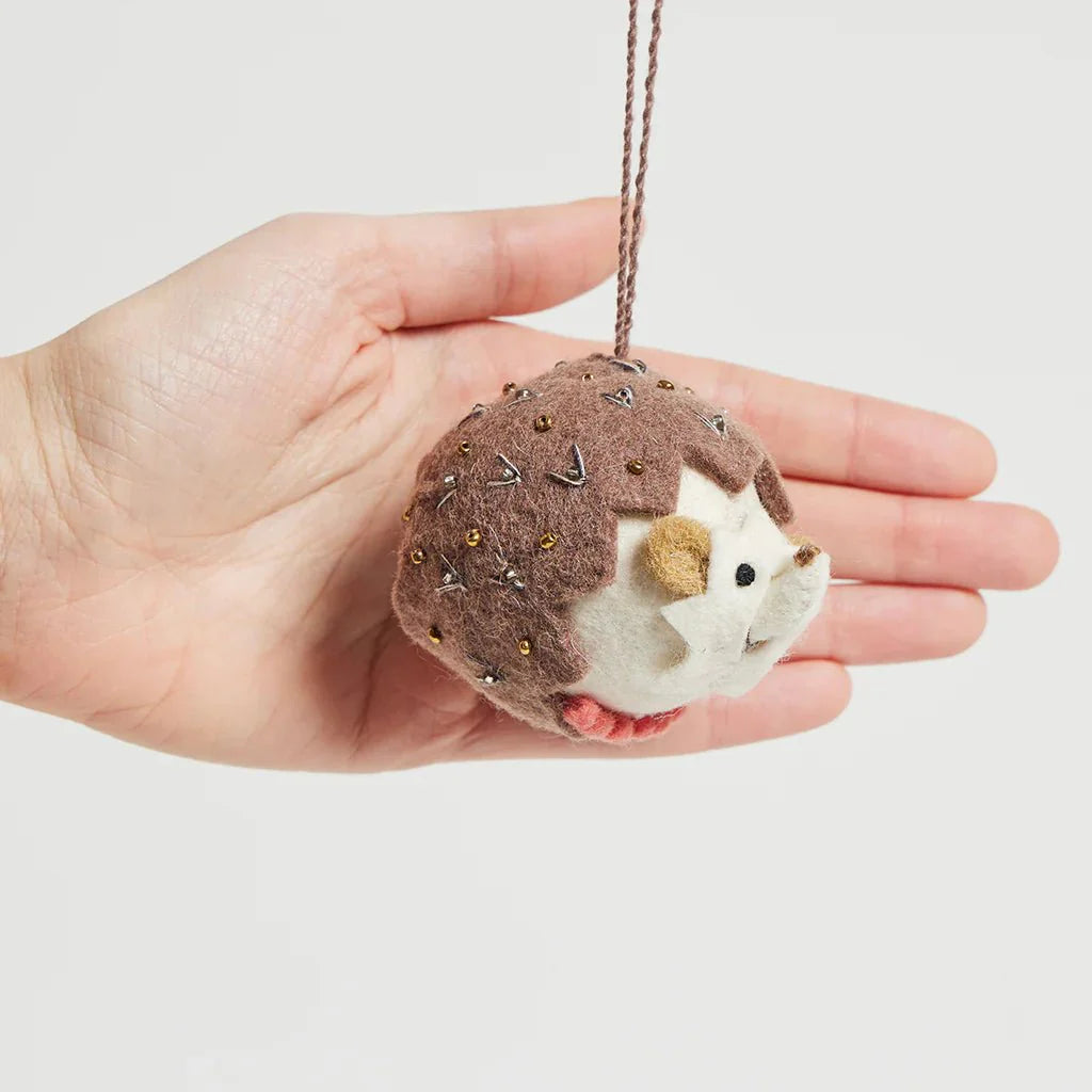 Shimmer Beaded Hedgehog Felt Ornament 3" - bubblegum market