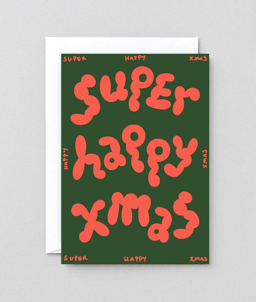 'Super Happy Xmas' Embossed Holiday Greeting Card - bubblegum market