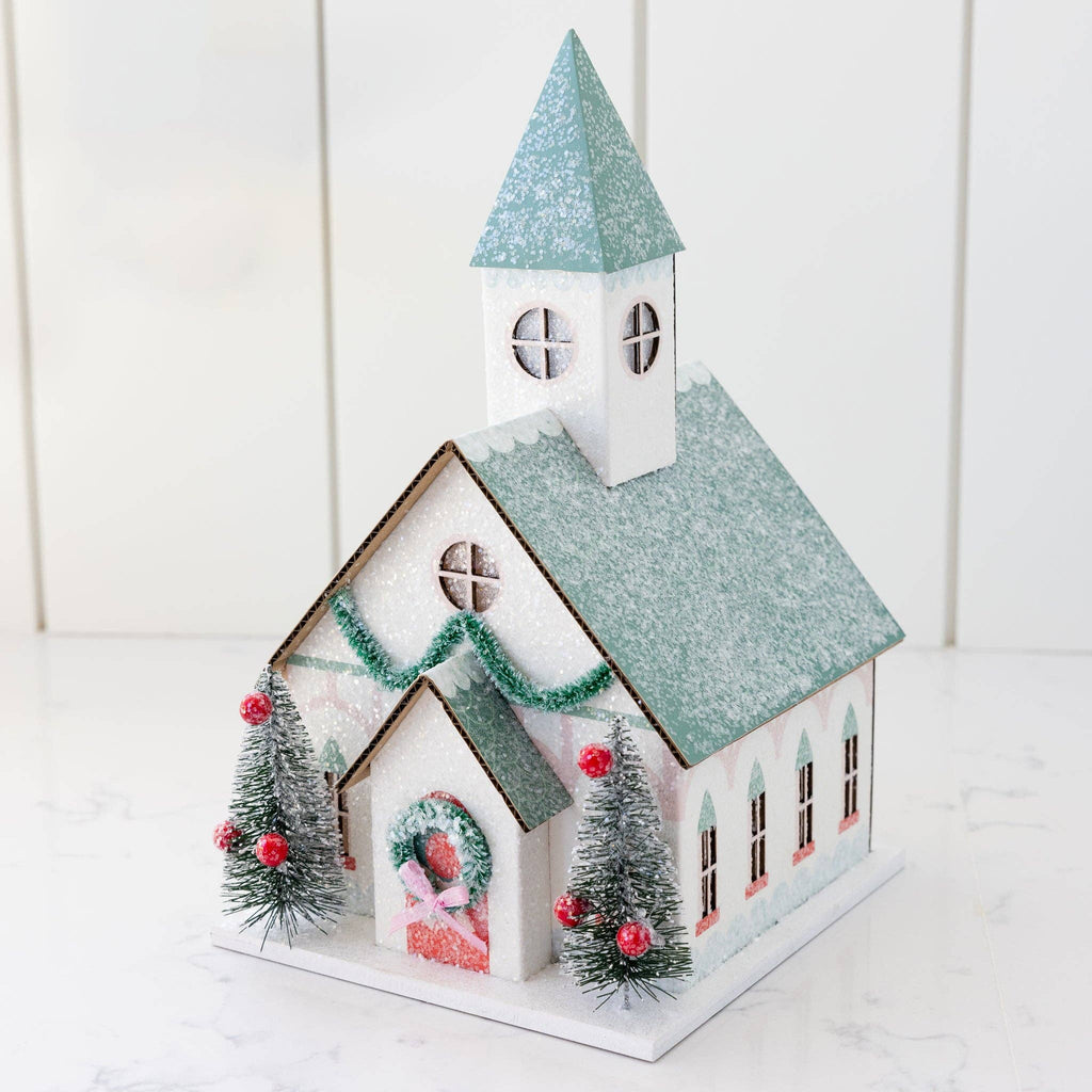 Village Christmas Paper Church Decoration - bubblegum market