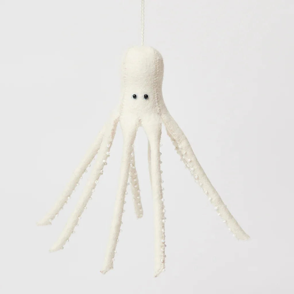 White Long Legs Octopus Felt Ornament 7.5" - bubblegum market