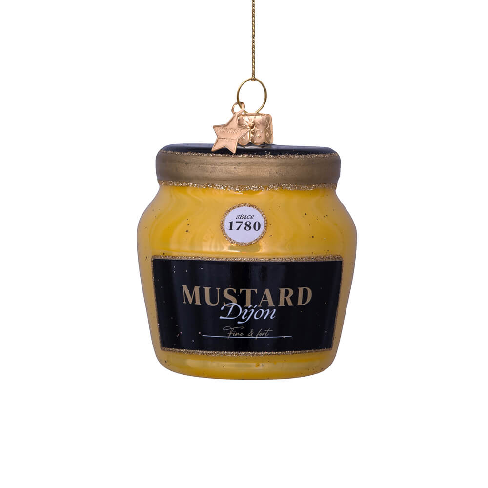 yellow-dijon-mustard-ornament-gold-glitter-vondels-christmas-foodie-condiments