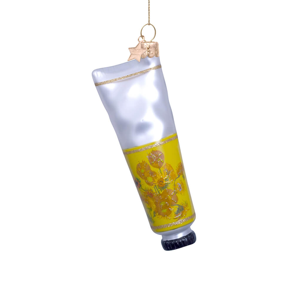 yellow-van-gogh-museum-sunflower-paint-tube-ornament-vondels-christmas-amsterdam-back-view