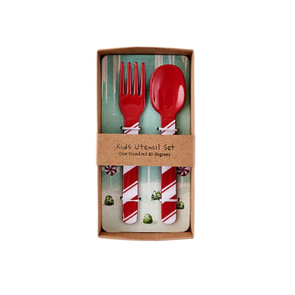 180-one-hundred-80-degrees-childrens-spoon-fork-set-peppermint-candy-stripe-christmas-holiday-tableware-stocking-stuffer-santa-milk-cookies