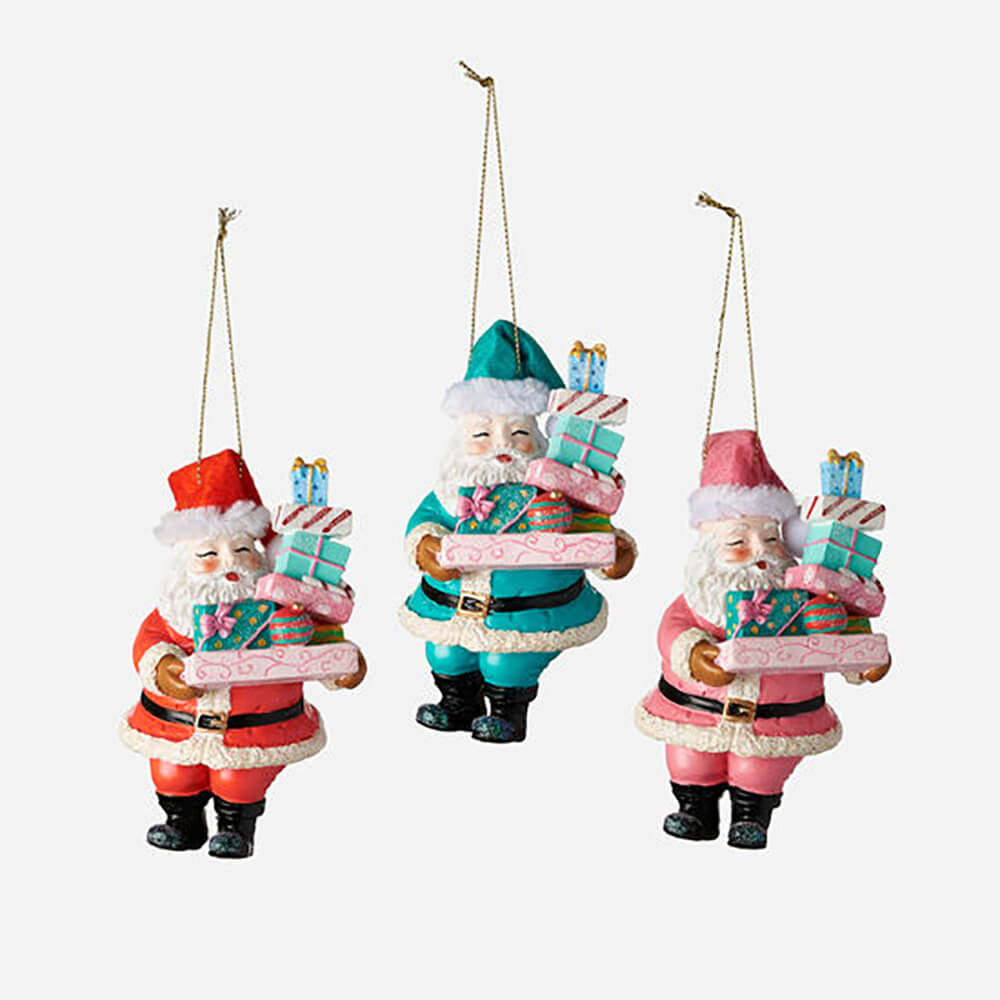 180-one-hundred-80-degrees-resin-santa-with-stack-of-gift-boxes-box-glitterville-pink-christmas-aqua-teal-turquoise-red