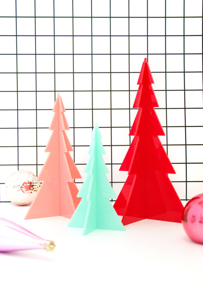 Red, Light Pink, and Mint Acrylic Christmas Trees Set