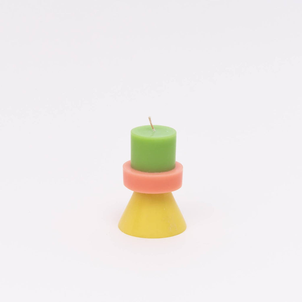 Color-Blocked Mini Stack Candle (Lime, Coral, Yellow)