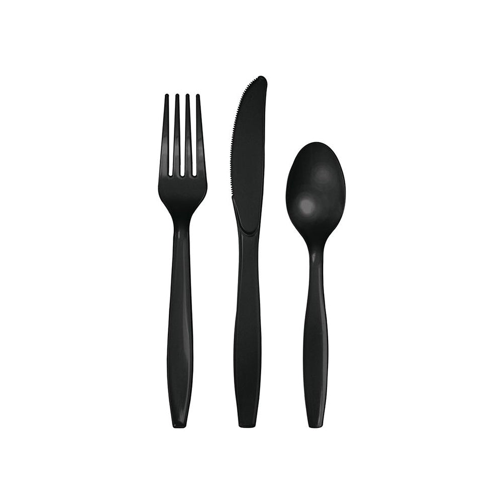 Black Plastic Cutlery Set 24ct