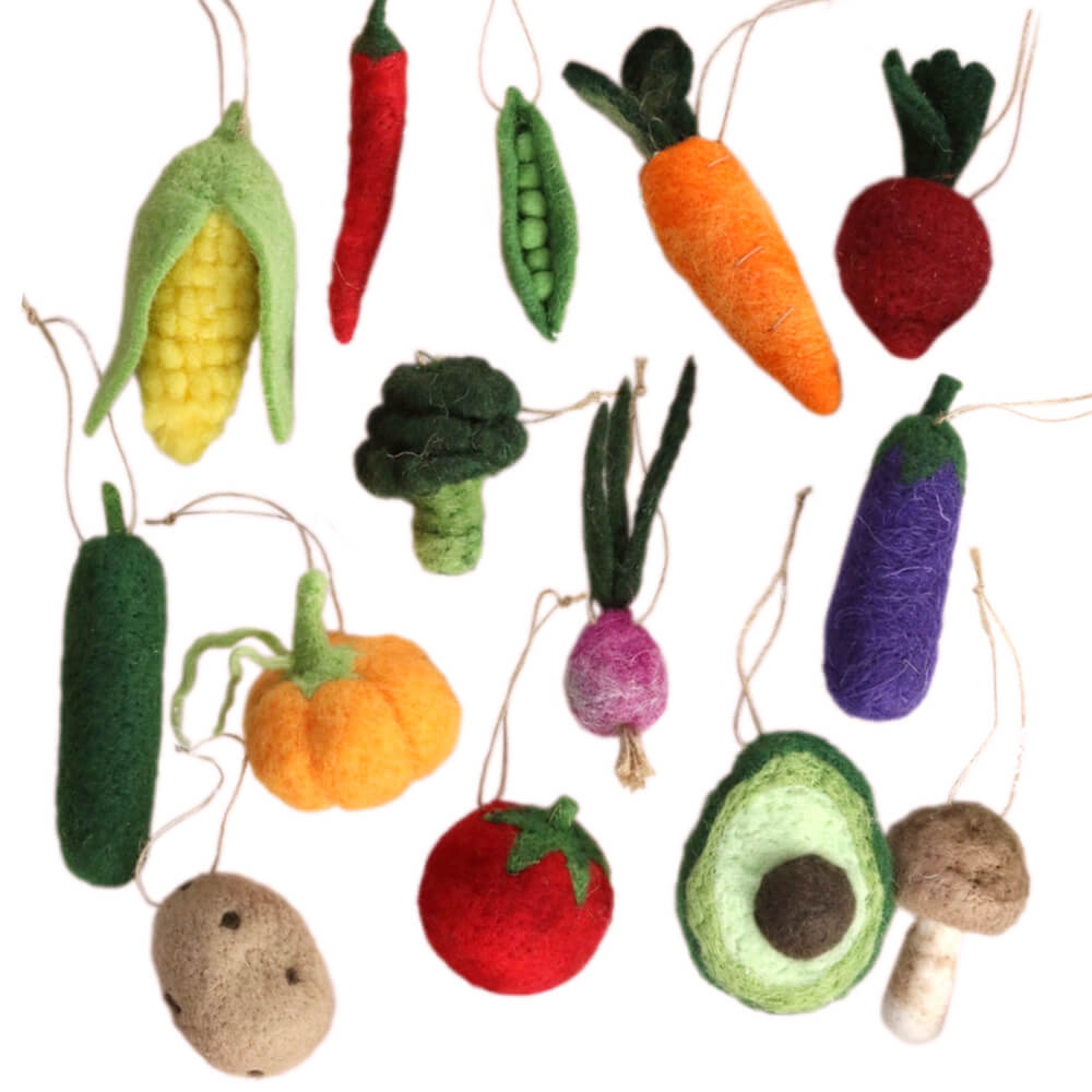 felt-veggie-ornament-set-vegetables-corn-eggplant-pumpkin-broccoli-carrot-peas-tomato-potato-avocado-mushroom-radish-turnip-cody-foster
