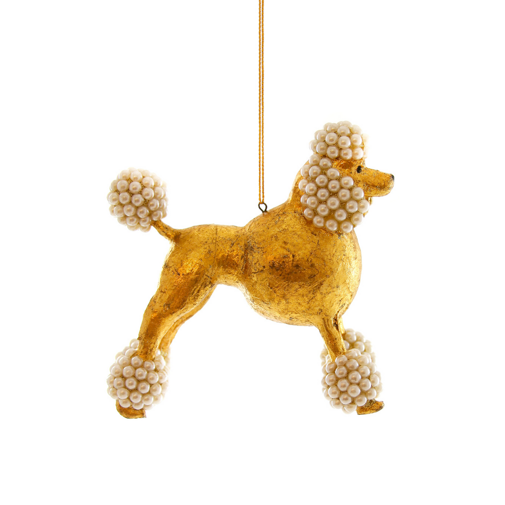 Gold Beaded Poodle Ornament 4.5"