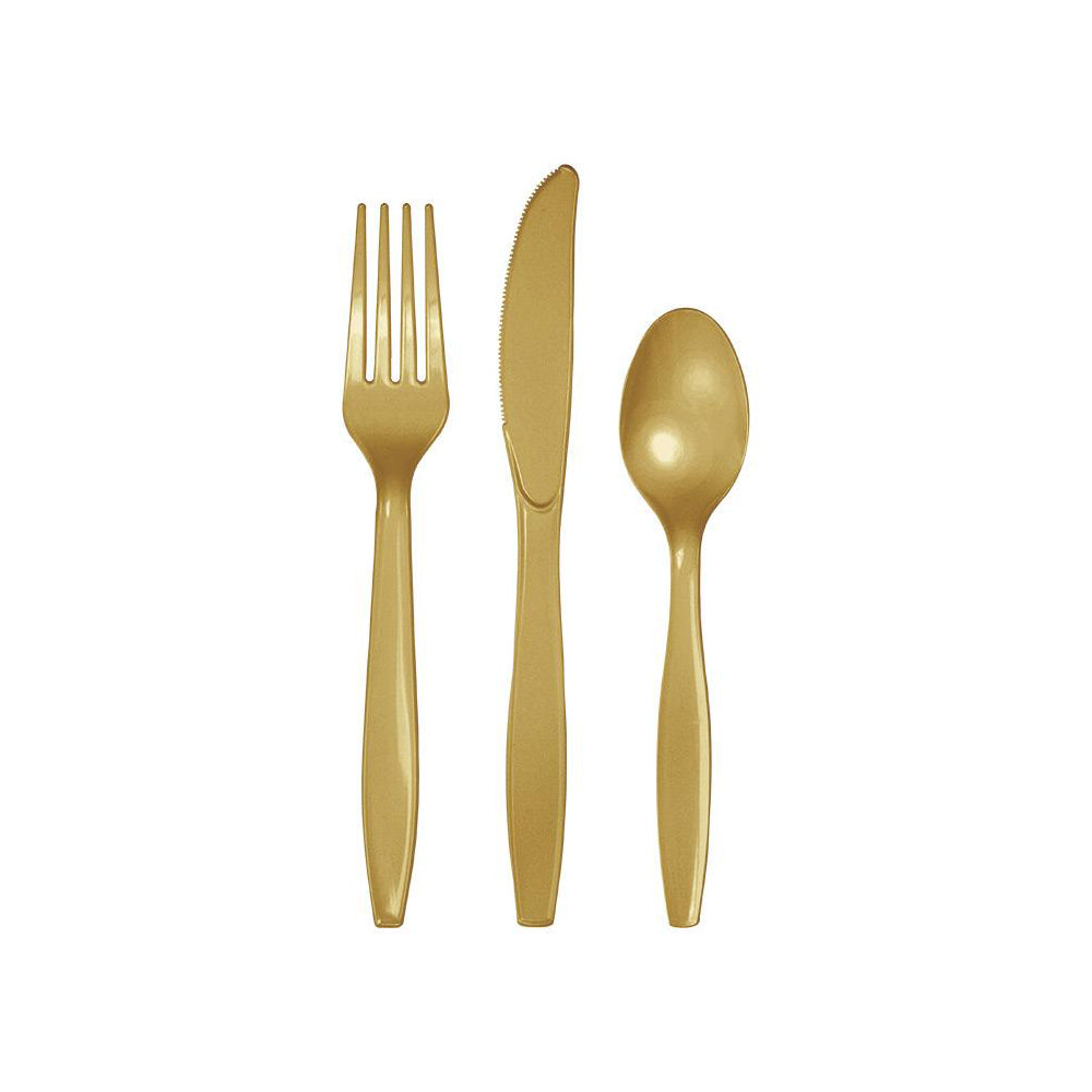 Gold Plastic Cutlery Set 24ct