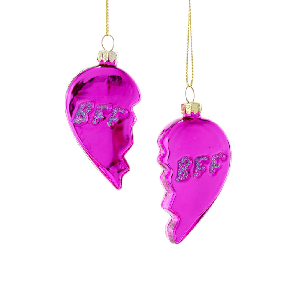 Hot Pink BFF Heart Ornament Set 3 (Set of 2)