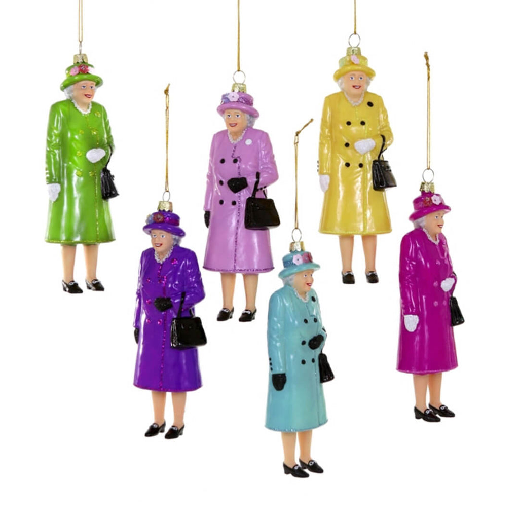 queen-elizabeth-multicolored-coats-green-aqua-lilac-magenta-yellow-purple-light-blue-coat-ornament-cody-foster-christmas