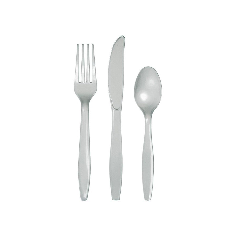 Silver Plastic Cutlery Set 24ct